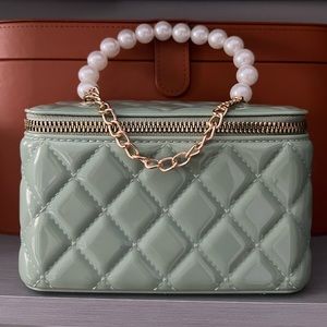 Vintage Mint Green Vegan Leather Mini Bag with Pearl Top Handle & Gold hardware